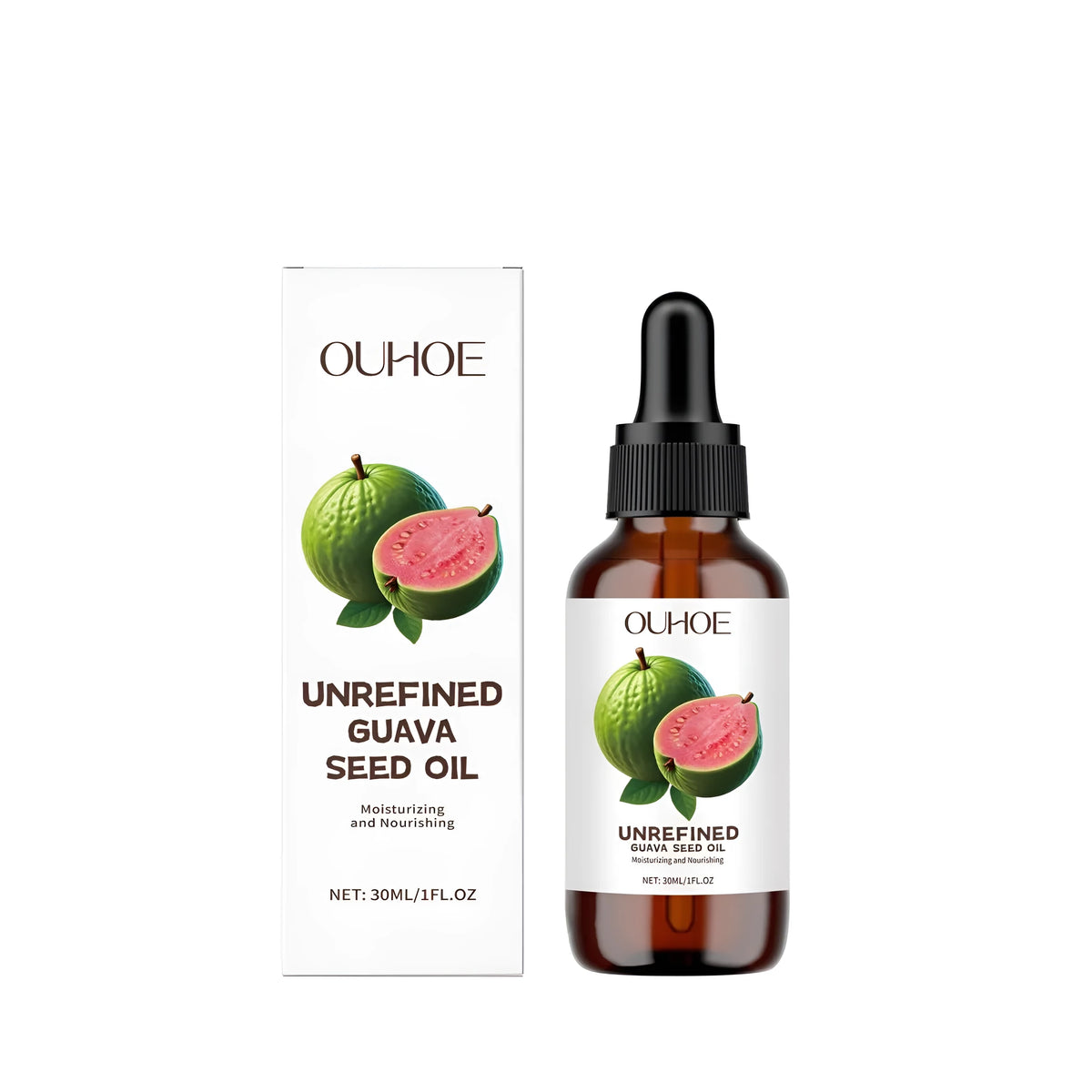 30ml glass bottle of guava seed oil treatment with vitamin C and natural extract.