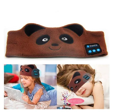 Black Bluetooth sleep mask with integrated earphones for wireless music playback and blackout design