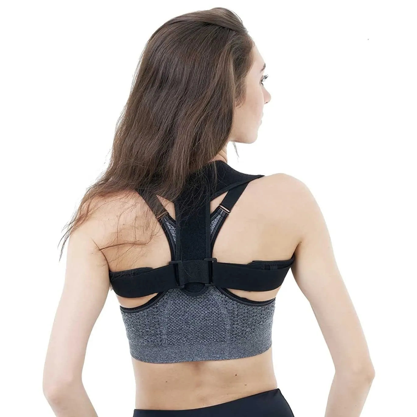 Black adjustable posture correction strap for invisible back support under clothing