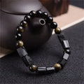 Natural obsidian single ring bracelet with 8mm stone in gold obsidian colour variation