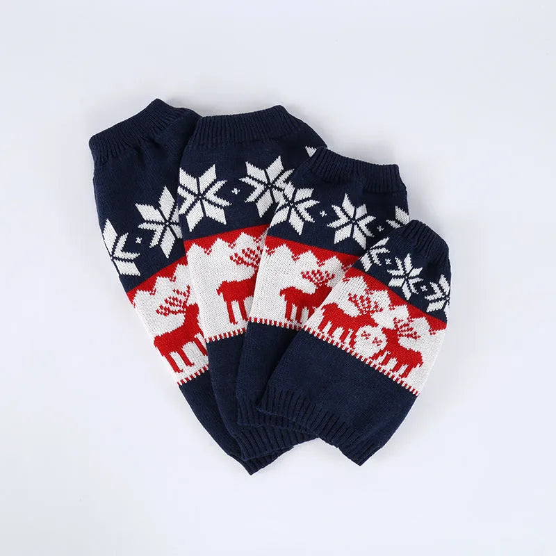 Navy blue knitted Christmas dog jumper on small to medium breed