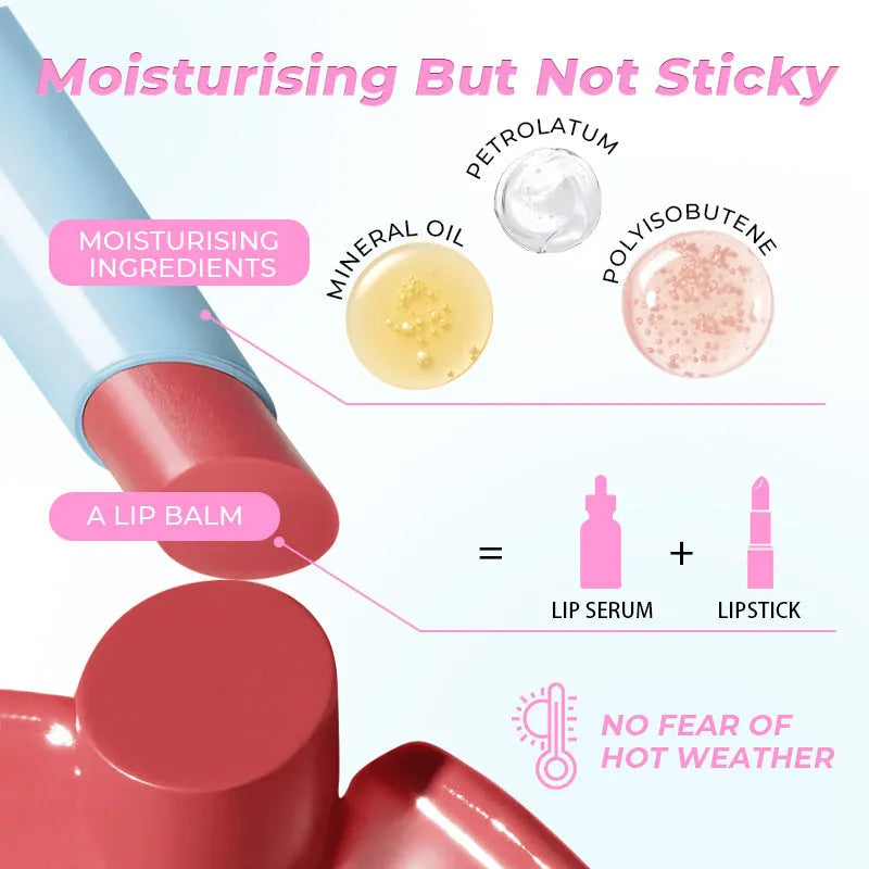 Waterproof moisturising lipstick in a choice of six colours, showing 1.8g net content.