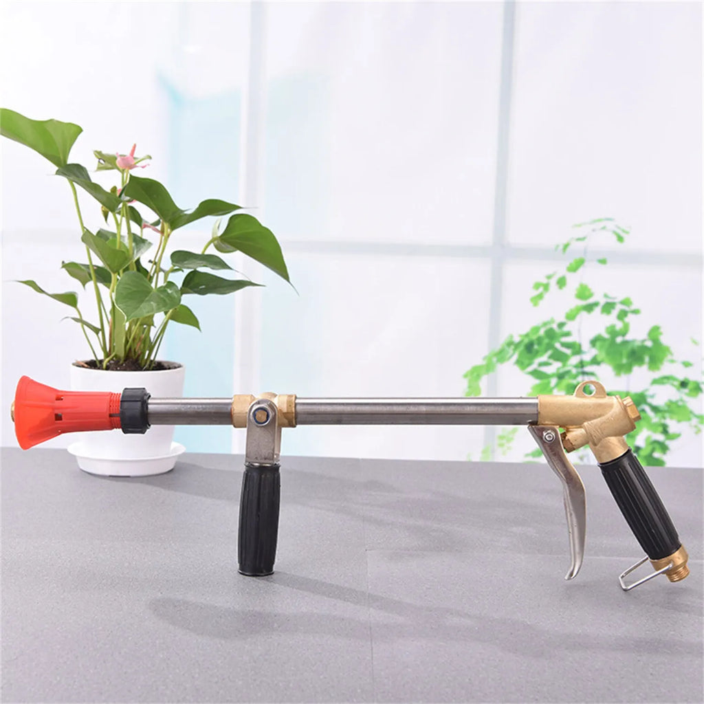 Adjustable high-pressure plastic spray gun with ergonomic submachine gun style handle for agricultural spraying