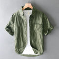 Men's pure cotton casual shirt in loose fit with short sleeves in apricot colour