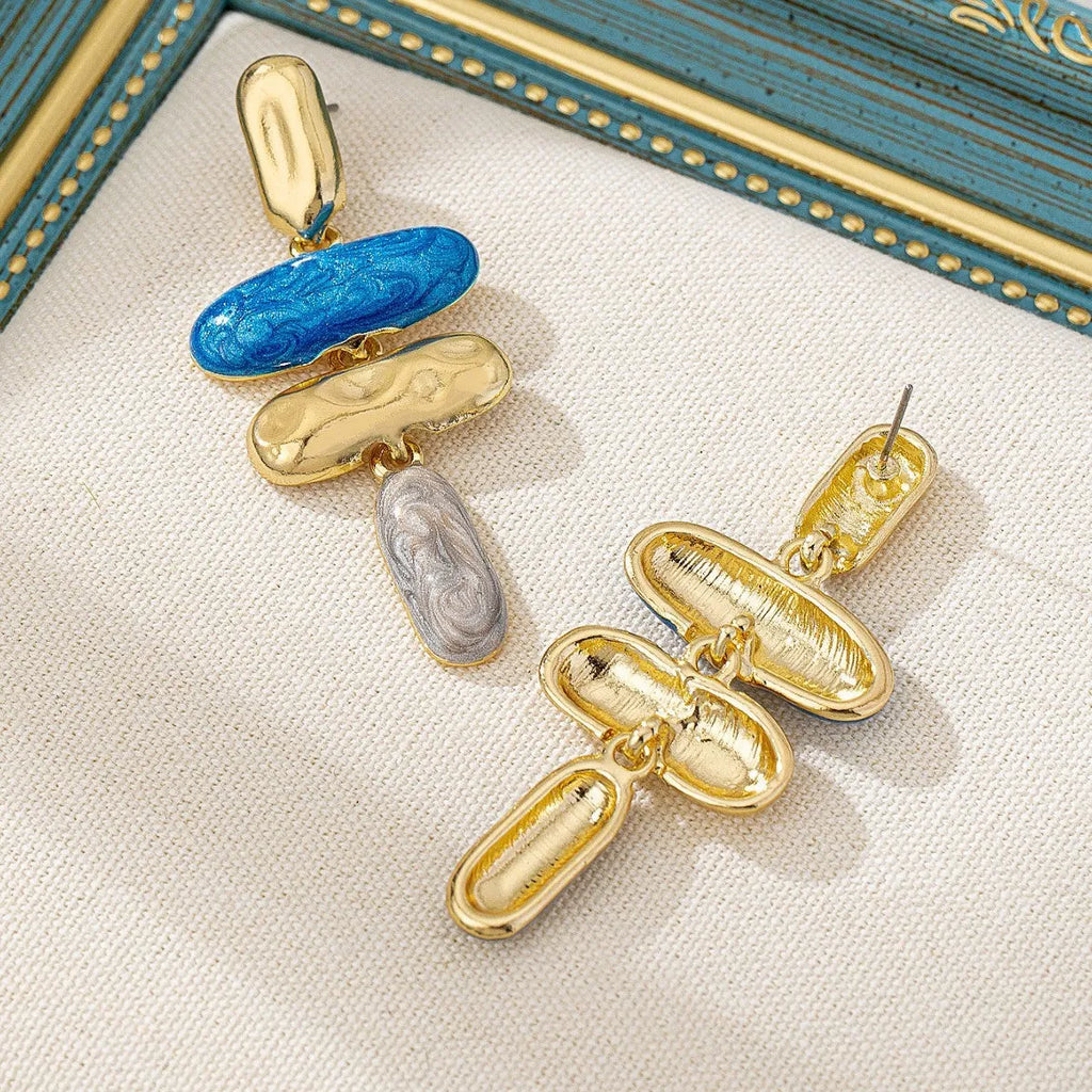 Geometric zinc alloy stud earrings with electroplated finish in multiple colour options