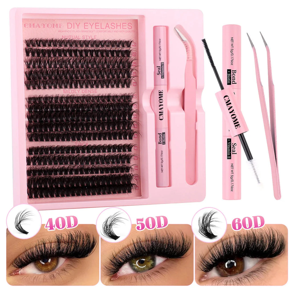 DIY single cluster false eyelash extension set with application tweezers