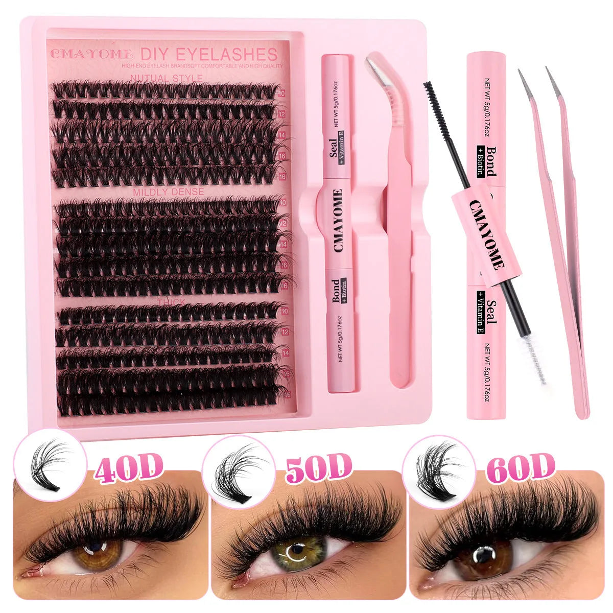 DIY single cluster false eyelash extension set with application tweezers