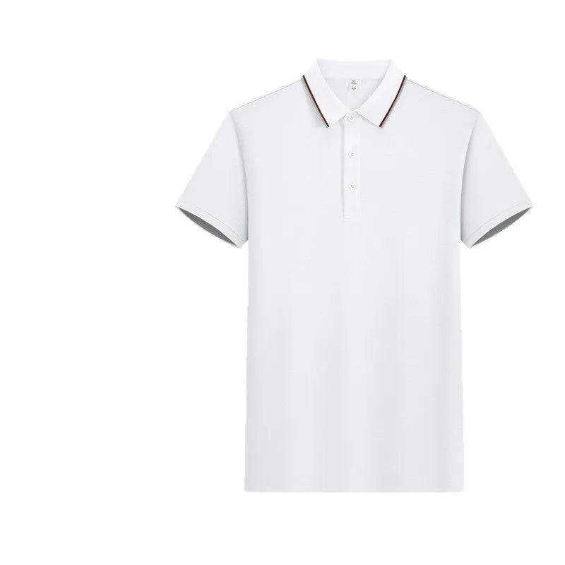 7A antibacterial mercerised cotton sequined polo shirt in white, front view on model