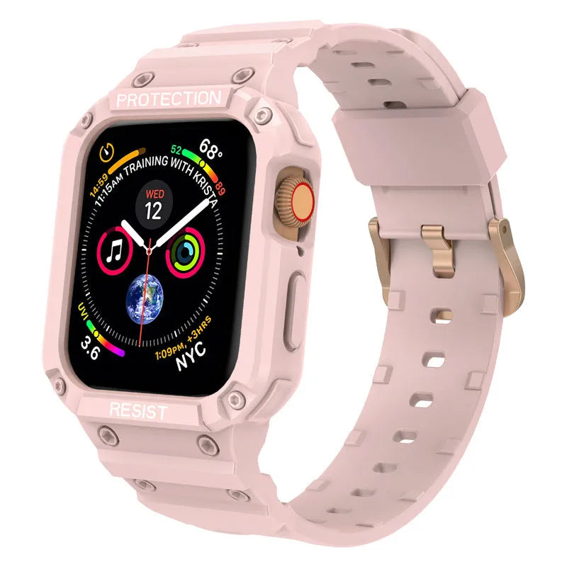 Soft sport TPU watch strap for Apple Watch Series 8 in multiple colour options showing 38mm and 42mm sizing