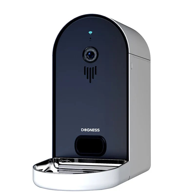 Smart pet feeder with automatic timer and remote monitoring in Barbie pink and ivory white colour combination