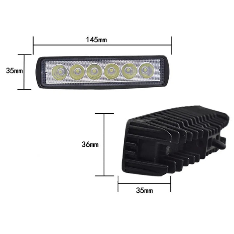 Black car auxiliary light with die-cast aluminium shell and polycarbonate cover showing six LED spotlights