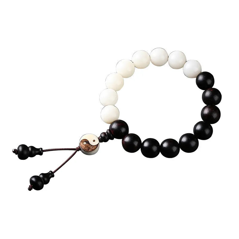 11mm white bodhi bracelet with blackwood eight-diagram beads in retro style