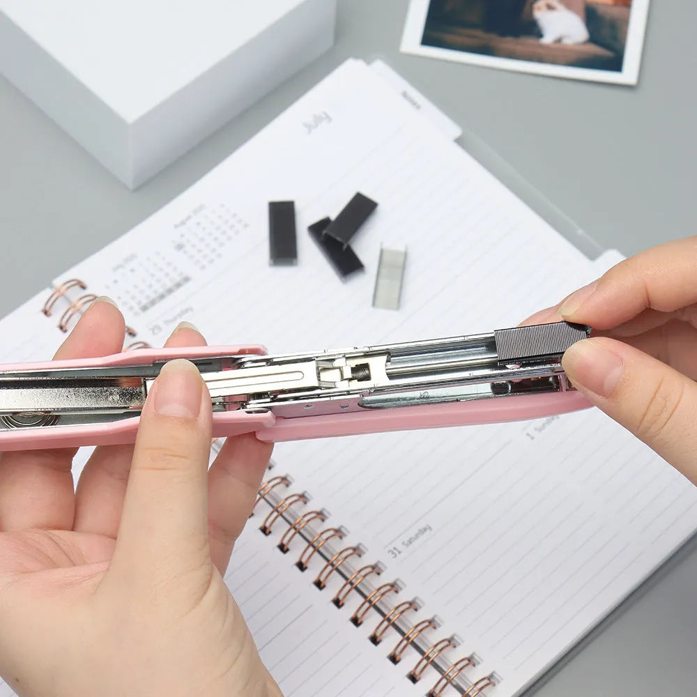 Box of 1000 metal staples in colours black, purple, rose gold, and rose red for office stationery