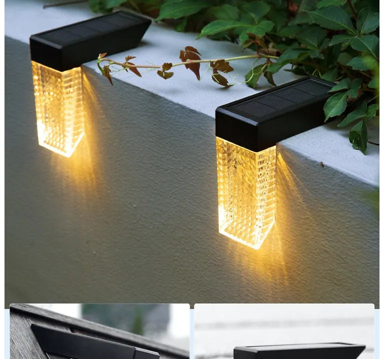 Black solar LED step light with ABS PC housing, IP65 waterproof, for deck fence railing garden, 90 x 40 x 19 x 90mm