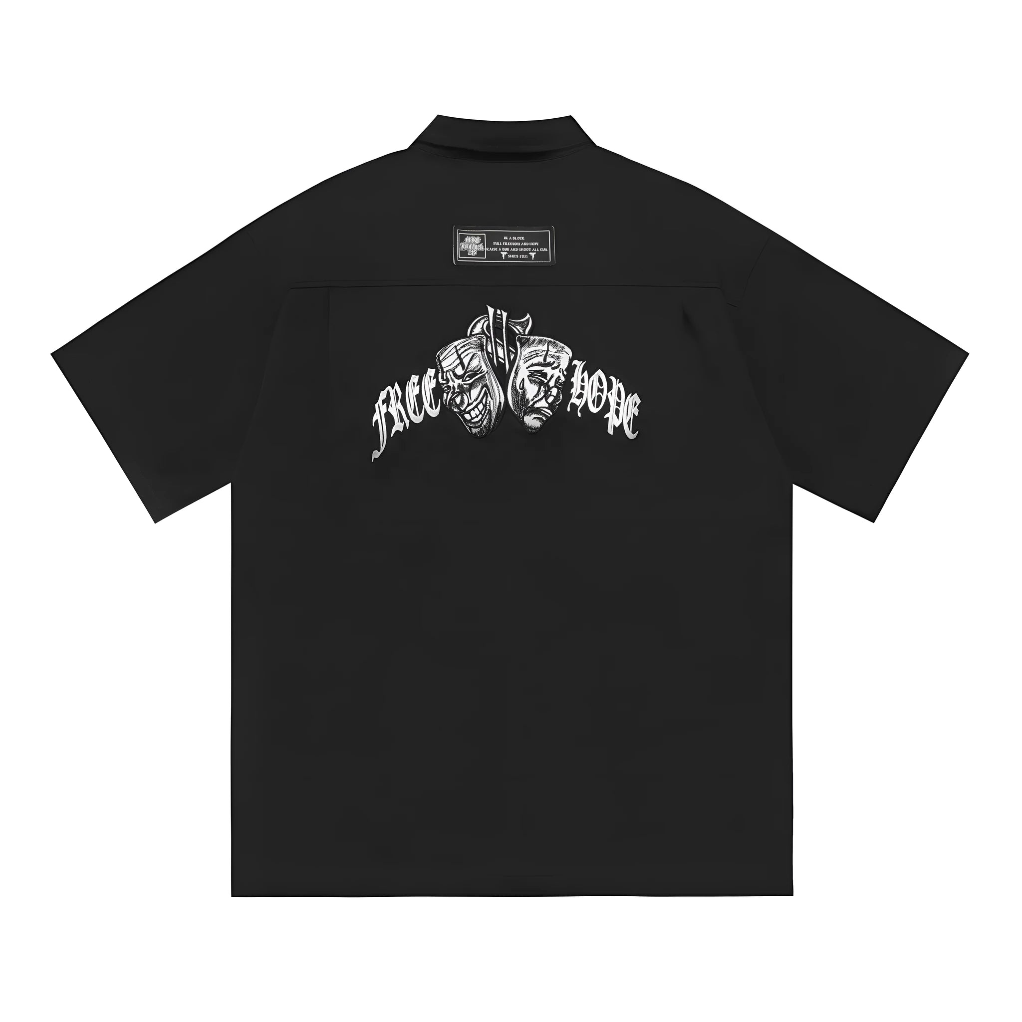 Men's black cotton blend half sleeve shirt with embroidered detailing and pocket