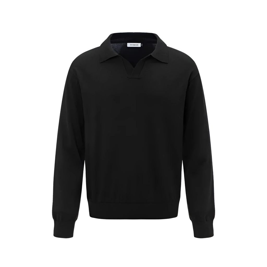 Man's loose-fit pullover sweater in acrylic blend available in beige, black, and dark grey.