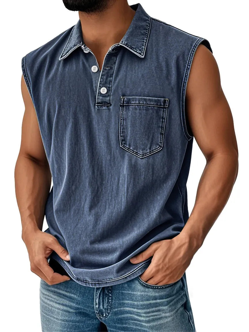 Men's 3D digitally printed polo shirt in loose fit with button front and short sleeves