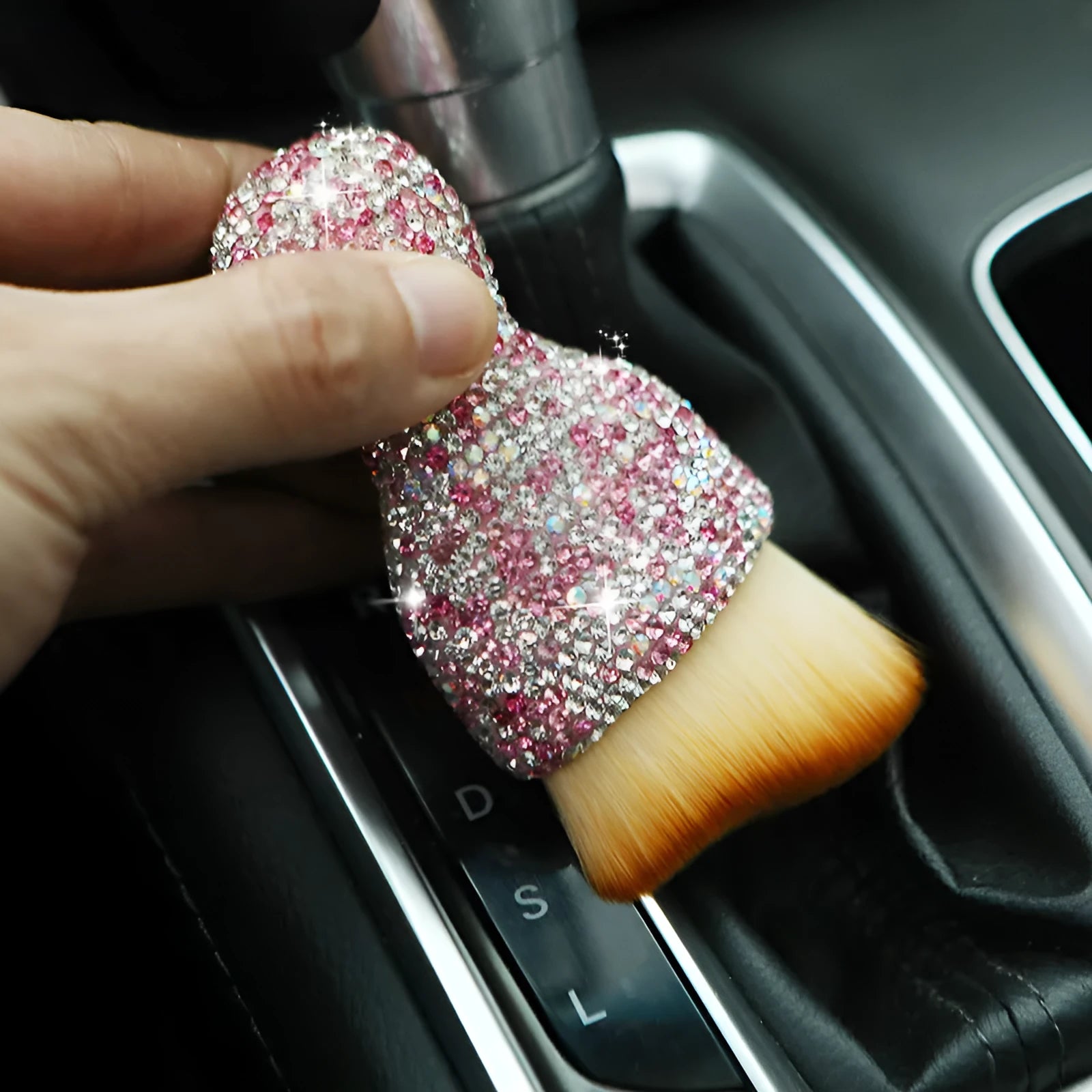 Car interior soft cleaning brush with PVC bristles in white, pink, and black colour options