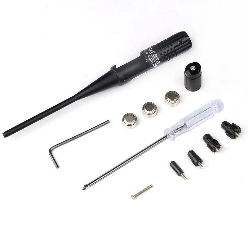 Black matte aluminium laser calibration device with 650nm wavelength on work surface