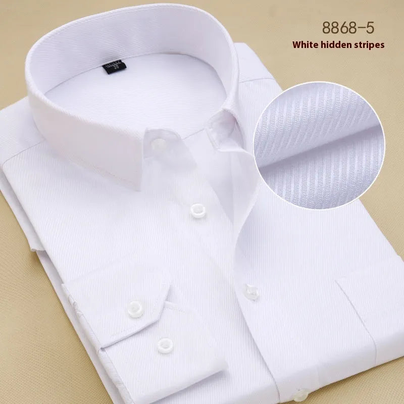 Men's black cotton business shirt with long sleeves and slim regular fit