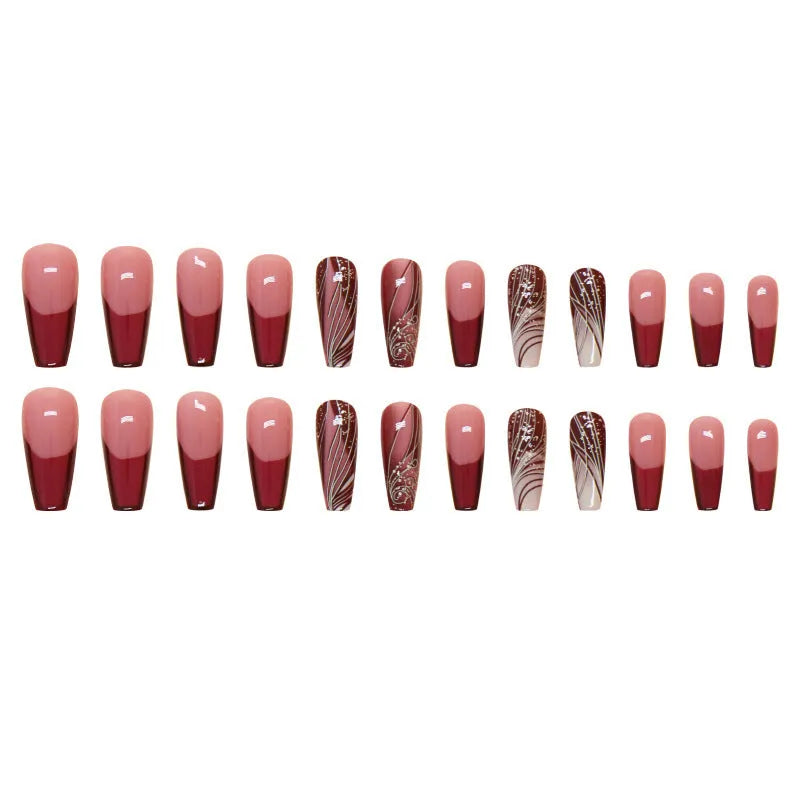 Pack of French line pattern fake nail stickers with glue on a white background.