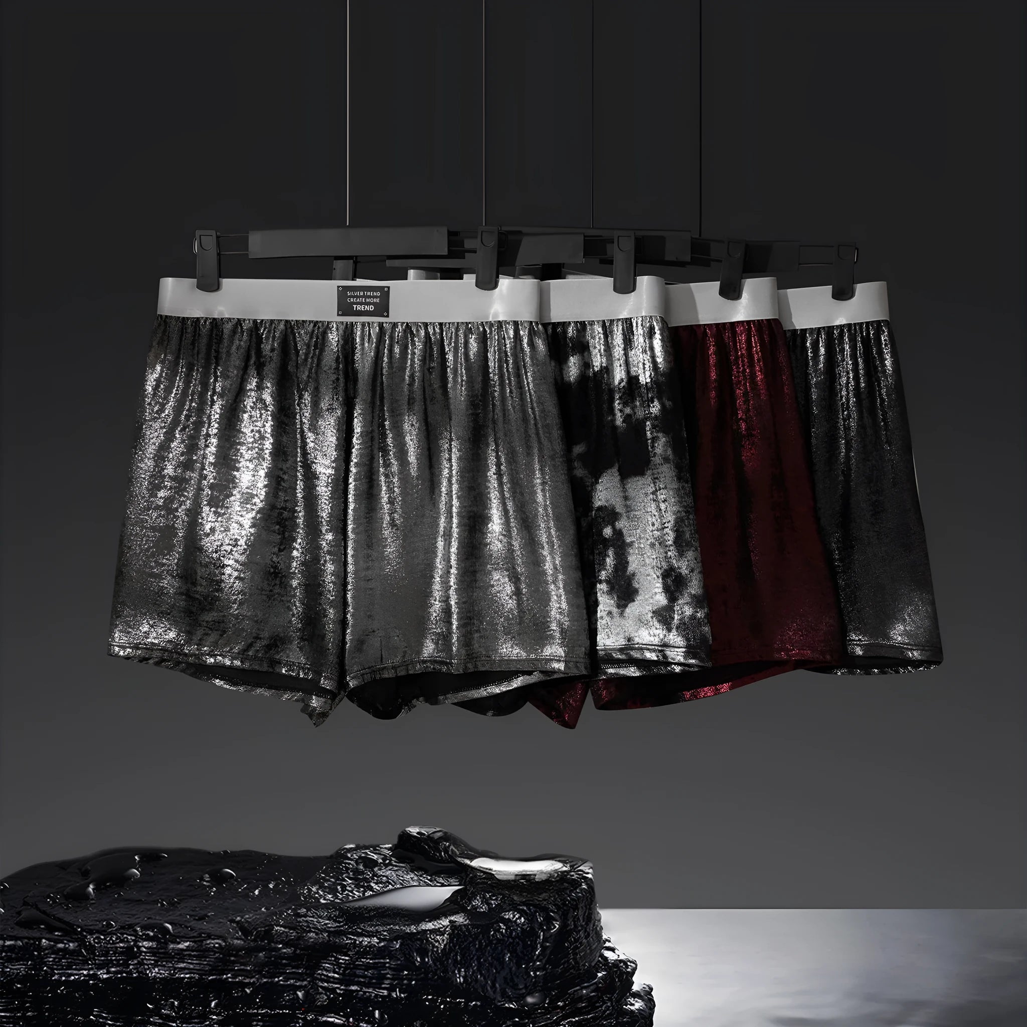 Galaxy reflective bright silver woven underwear in mid waist design for sports activities