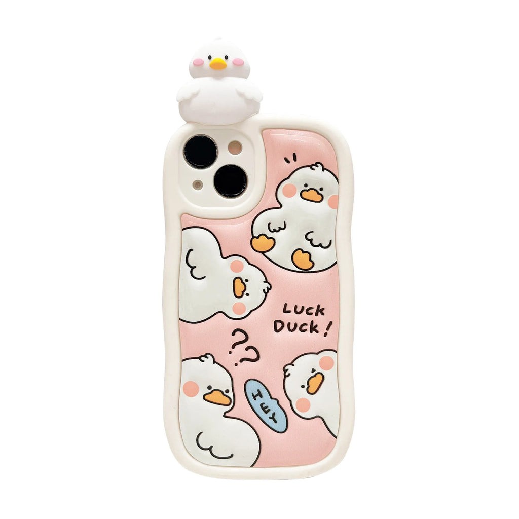3D duck iPhone case in TPU back cover style, tulip and foundation duck designs, for iPhone 14 Pro Max and other listed models