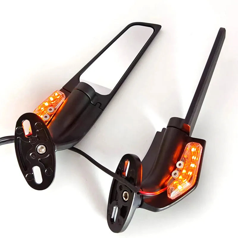 Motorcycle rearview mirror with convex lens and aluminium alloy housing in yellow light finish