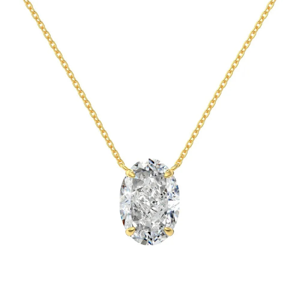 Sterling silver necklace with oval ice flower geometric pendant in gold or platinum finish