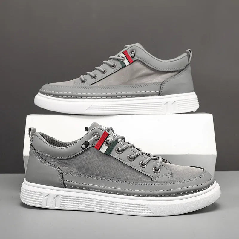 Men's high-cut casual sneakers in black, grey, or green with round toe and PVC sole