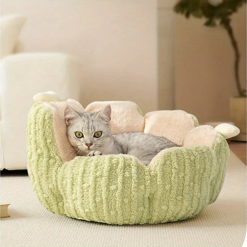 Cactus-themed soft cat litter kennel enclosure in green colour showing large size dimensions