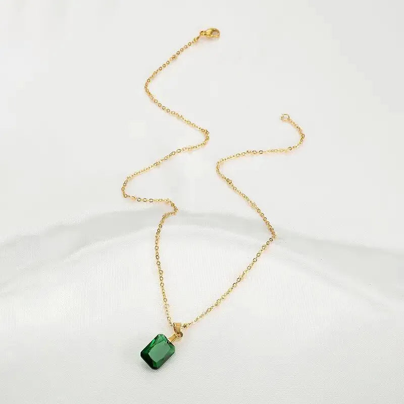 Copper rectangular pendant necklace with geometric quadrilateral design and O-ring chain