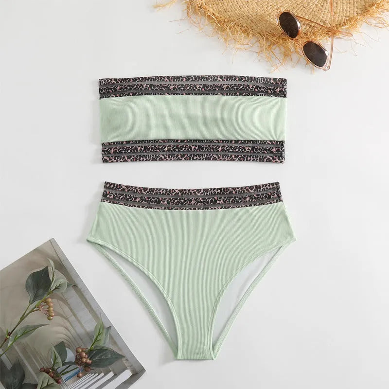 Black strapless leopard print bikini set with briefs on mannequin
