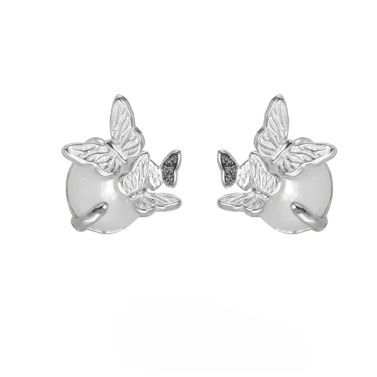 Butterfly ear studs in 925 sterling silver with electroplated white gold or gold finish and zodiac animal design