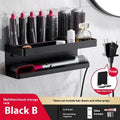 Aluminium double-layer punch-free bathroom storage rack for hair curlers in black colour
