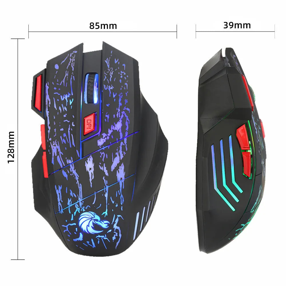 Water Crack colourful luminous gaming mouse with ergonomic design and USB cable on desktop