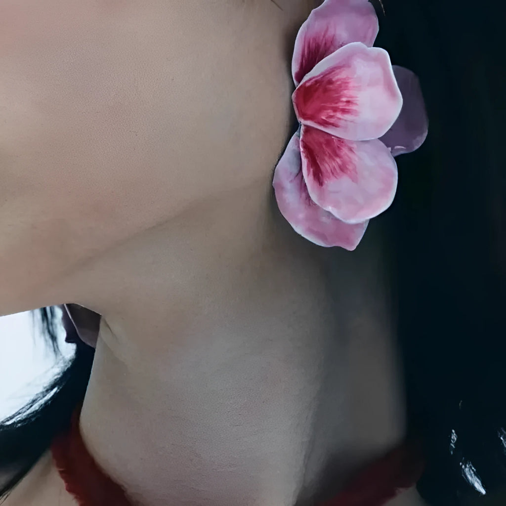 Pastoral style alloy flower stud earrings with oil-spot glaze finish in floral patterns