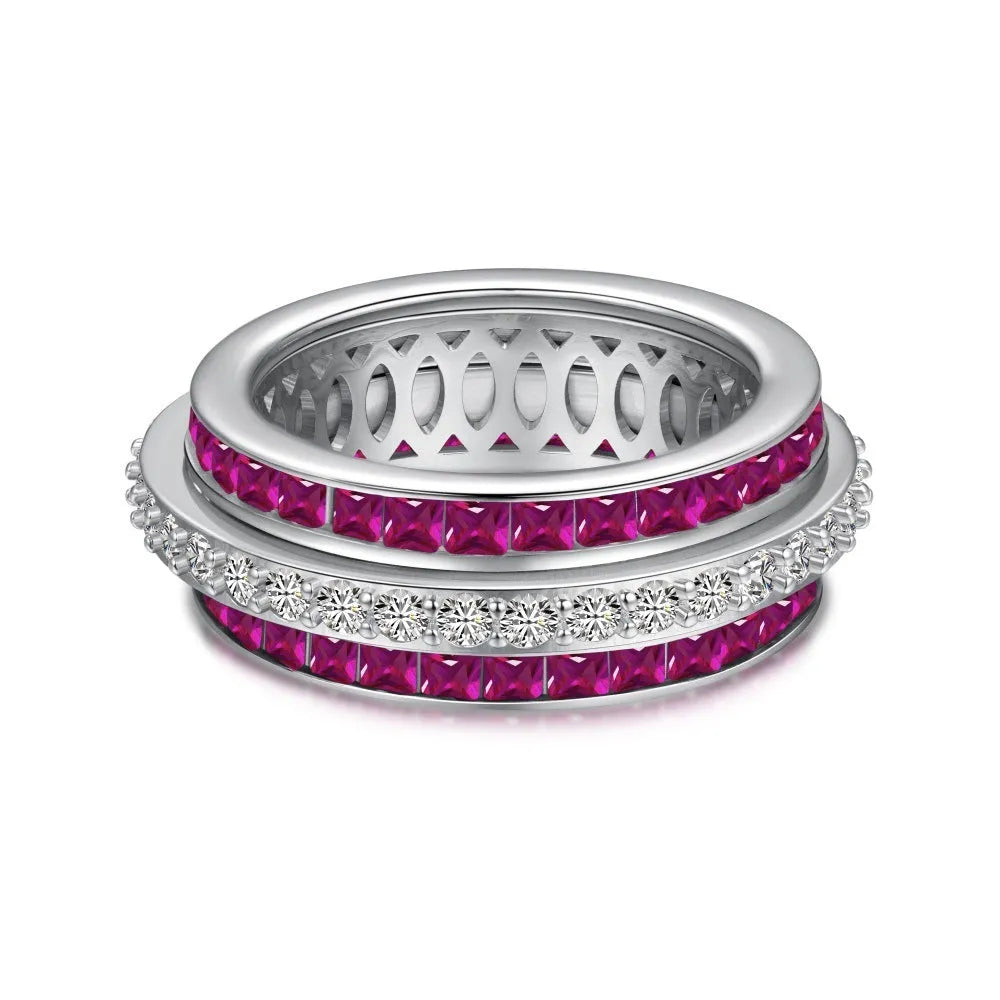 Rotary decompression S925 sterling silver diamond inlaid ring for women, geometric shape, blue colour option