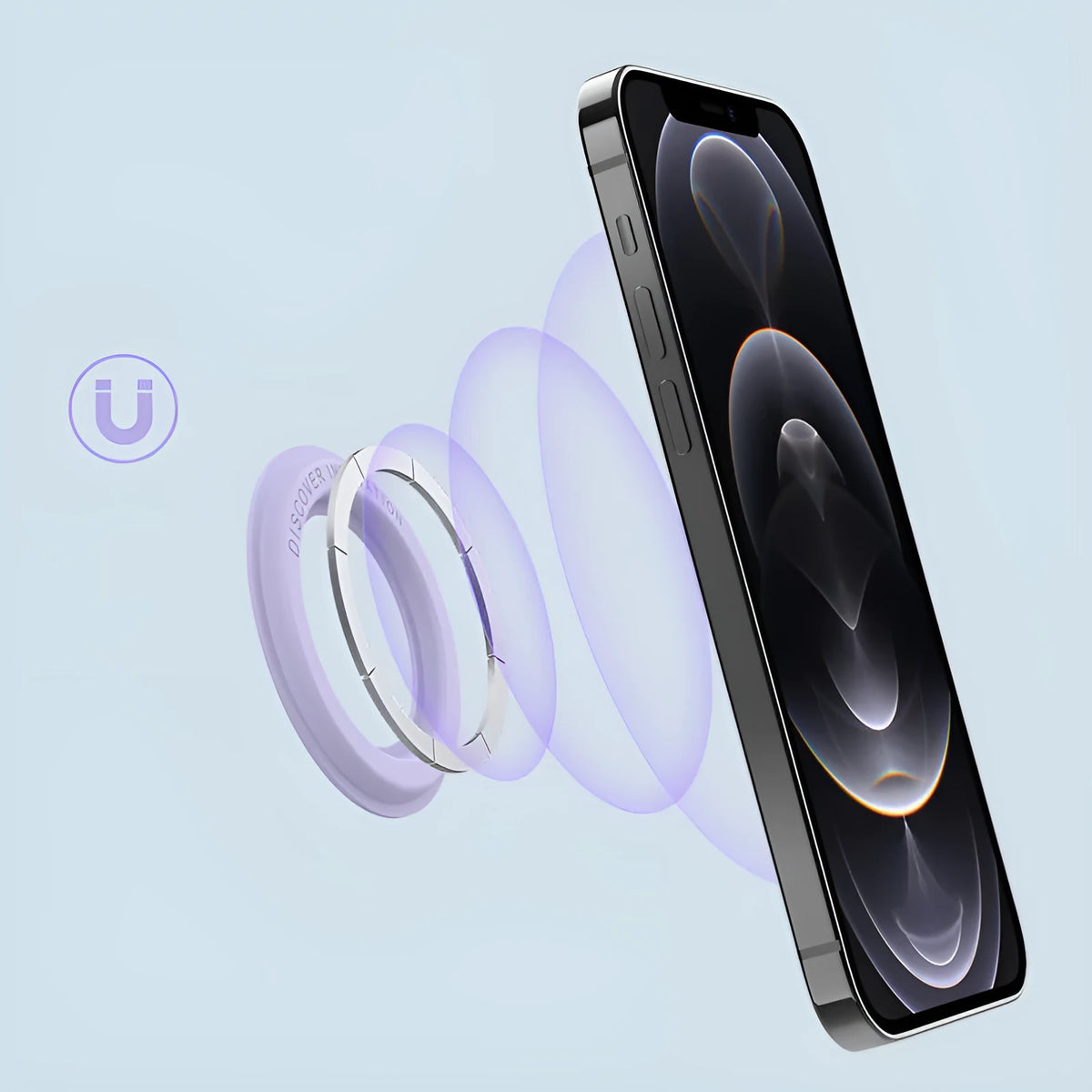 Magnetic ring mobile phone holder for wall and car use, compatible with Apple and Samsung, single pack