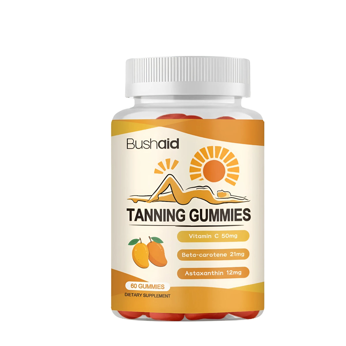 Bottle of Meihei Gummies With White Caps soft candy dietary supplement containing 60 pieces