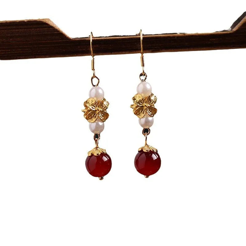 Geometric retro alloy earrings with electroplated finish for traditional Han cheongsam outfits