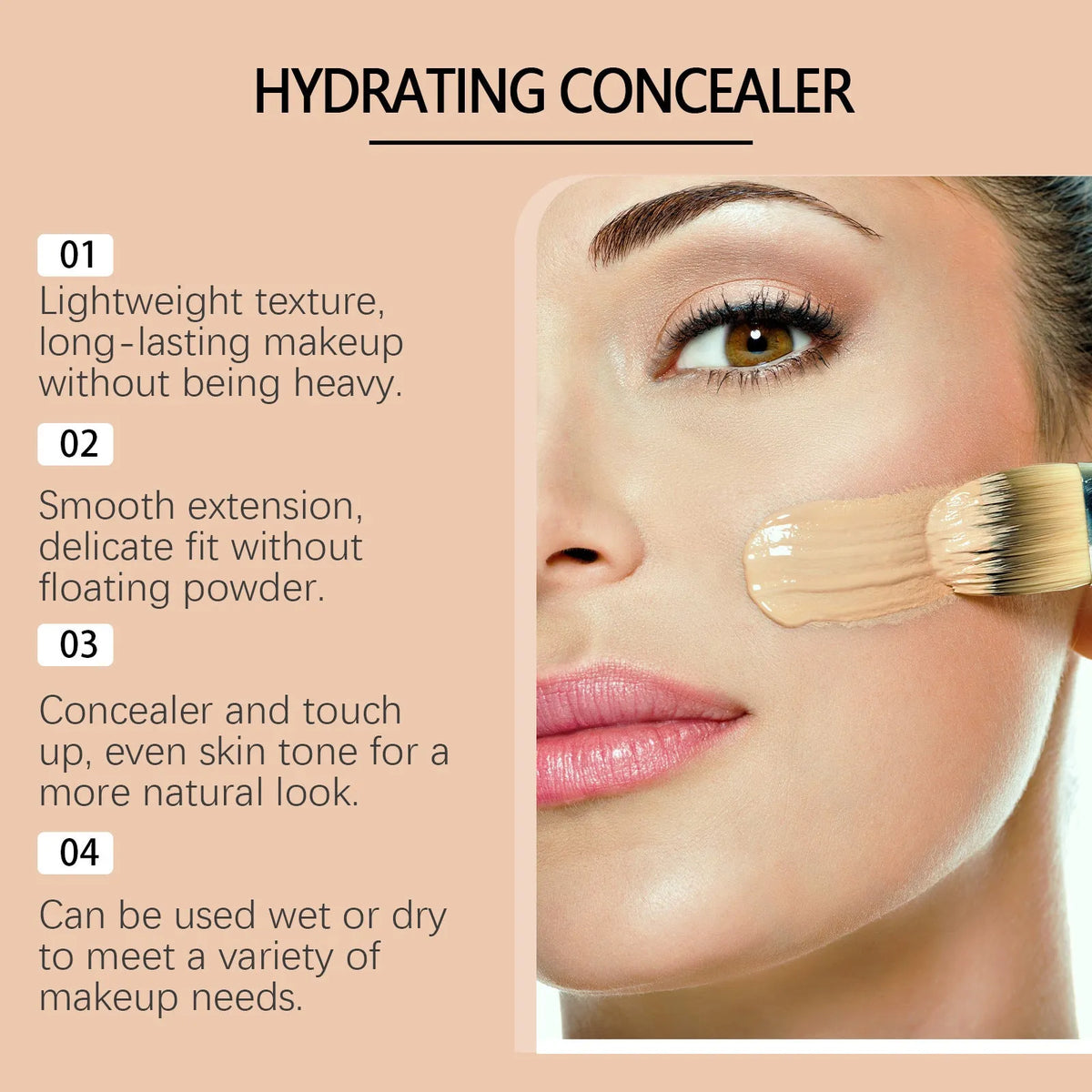 3.5ml bottle of medium skin tone liquid foundation concealer with moisturising ingredients.