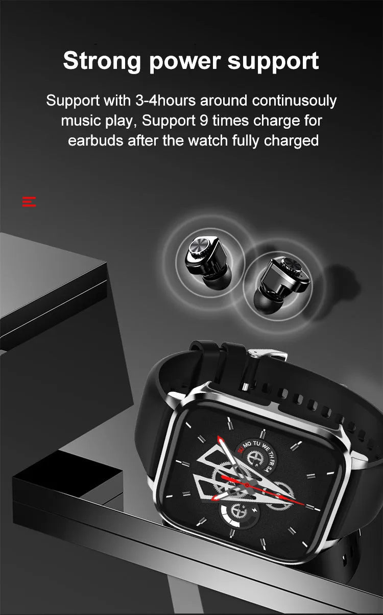 Black two-in-one Bluetooth smart watch with TFT touchscreen and headset for calls, heart rate and blood pressure monitoring