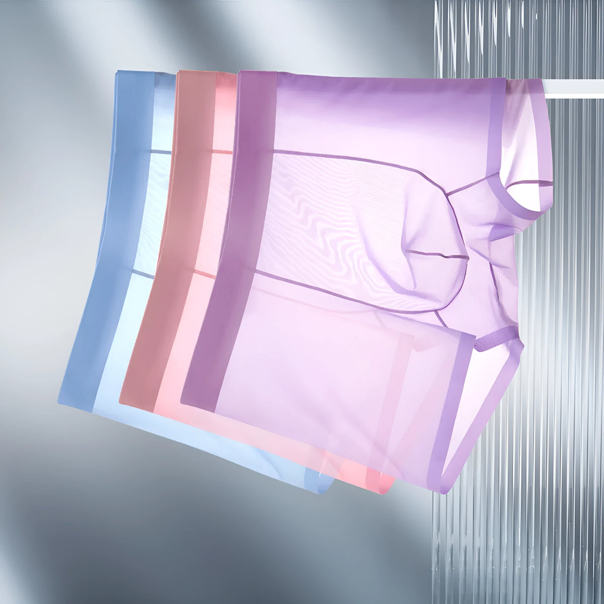 Ultra-thin ice silk seamless boxer briefs in solid colours including white, purple, pink, sky blue, and black