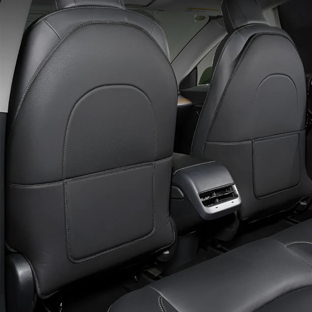 Black leather rear seat anti kick pad set for car upholstery protection