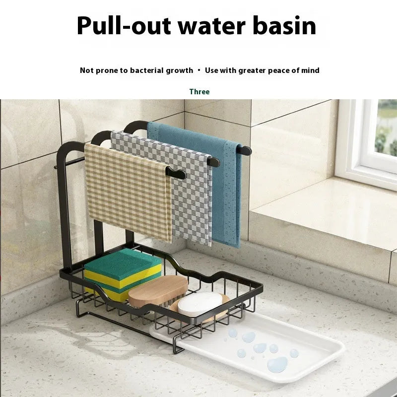 Foldable plastic kitchen draining storage rack in new Chinese style, shown on a desktop.