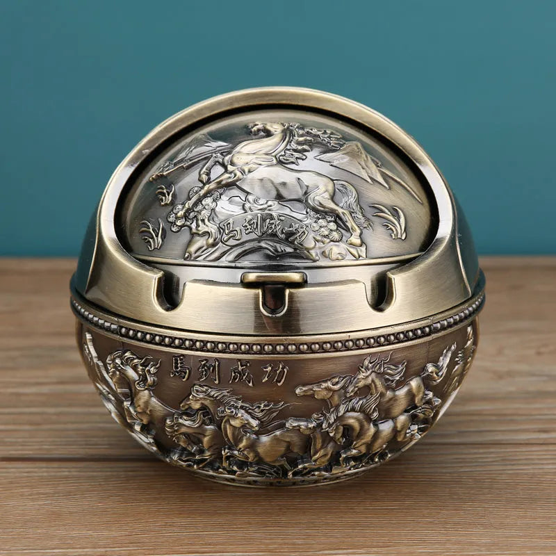 Bronze decorative ashtray with smoke extinguishing slot featuring traditional dragon design