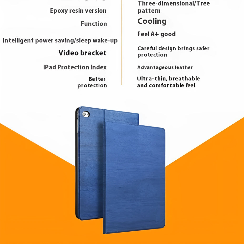Sapphire blue imitation leather iPad protective cover with an integrated sleep bracket stand.