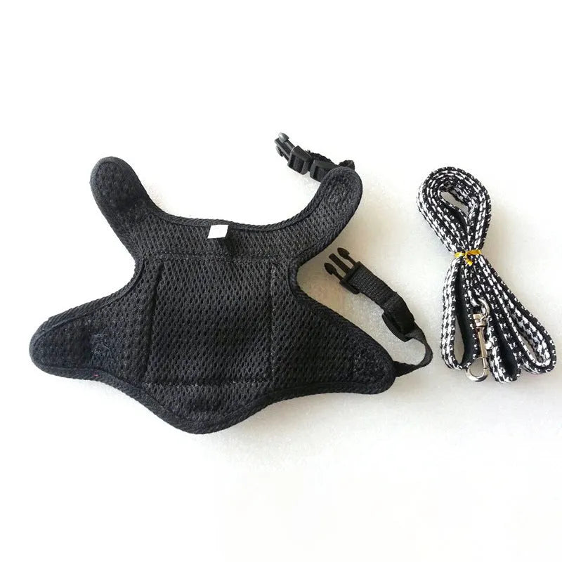Black houndstooth cotton dog vest with strap and lead, sizes S to XL