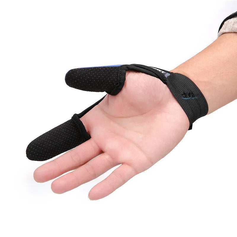 Single two-finger fishing glove with diving cloth back and microfiber palm in blue camouflage pattern